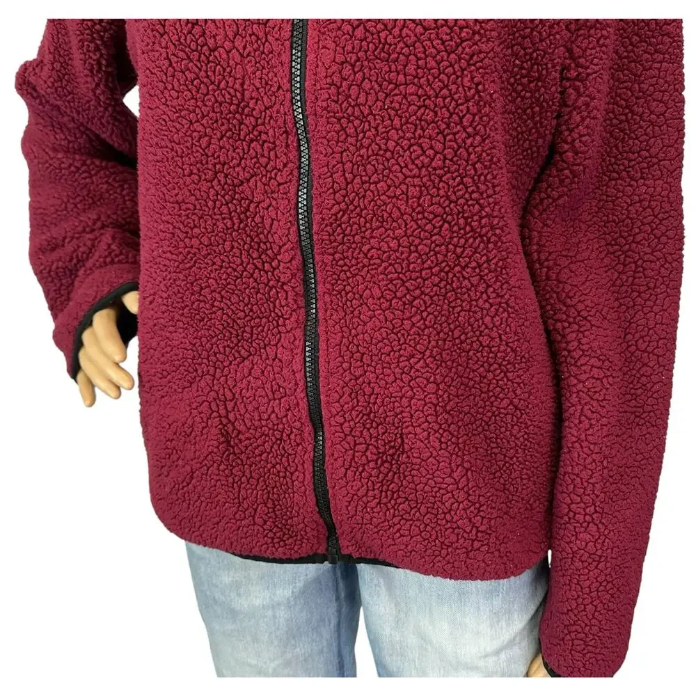 Victoria's Secret PINK Zip Sherpa Teddy Jacket Ruby Red Size S